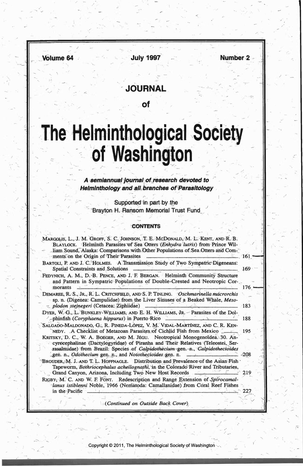 Journal of the Helminthological Society of Washington 64(2) 1997