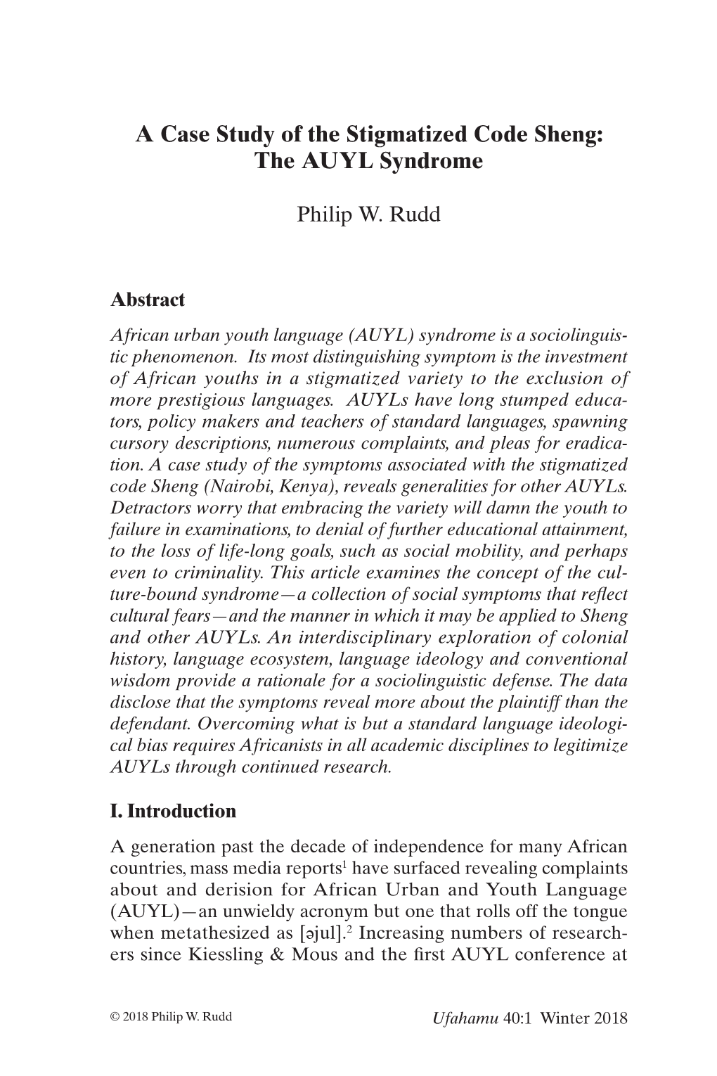 A Case Study of the Stigmatized Code Sheng: the AUYL Syndrome