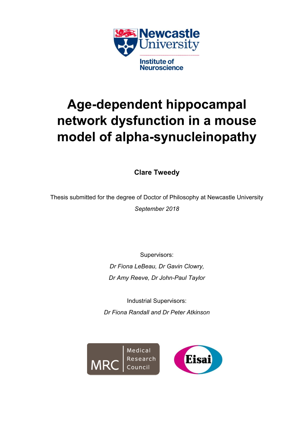 Age-Dependent Hippocampal Network Dysfunction in a Mouse Model of Alpha-Synucleinopathy