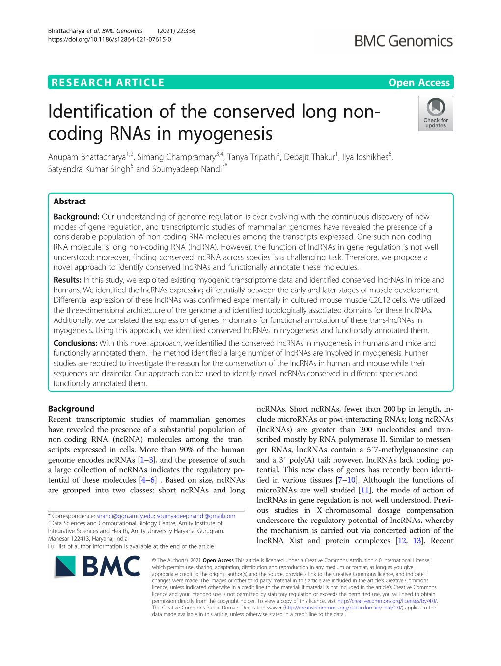 Identification of the Conserved Long Non-Coding Rnas in Myogenesis