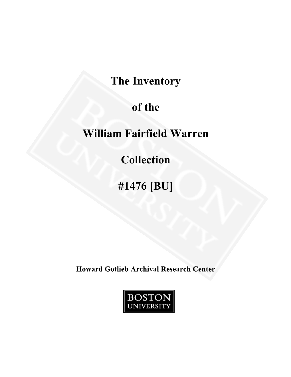 The Inventory of the William Fairfield Warren Collection #1476 [BU]