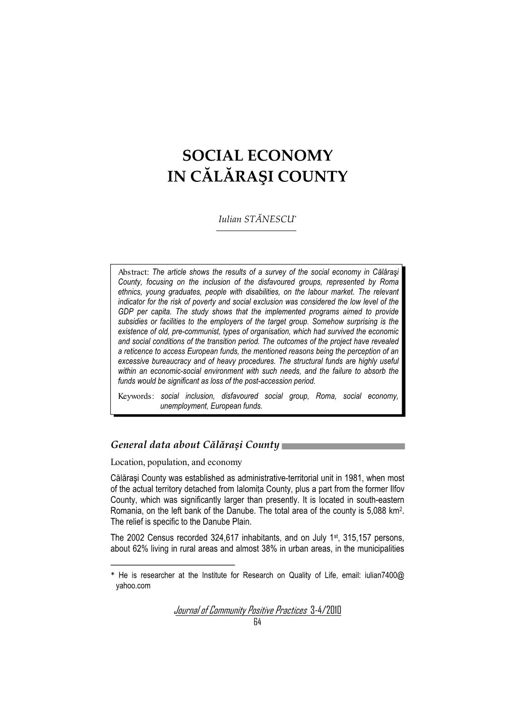 Social Economy in Călăraşi County