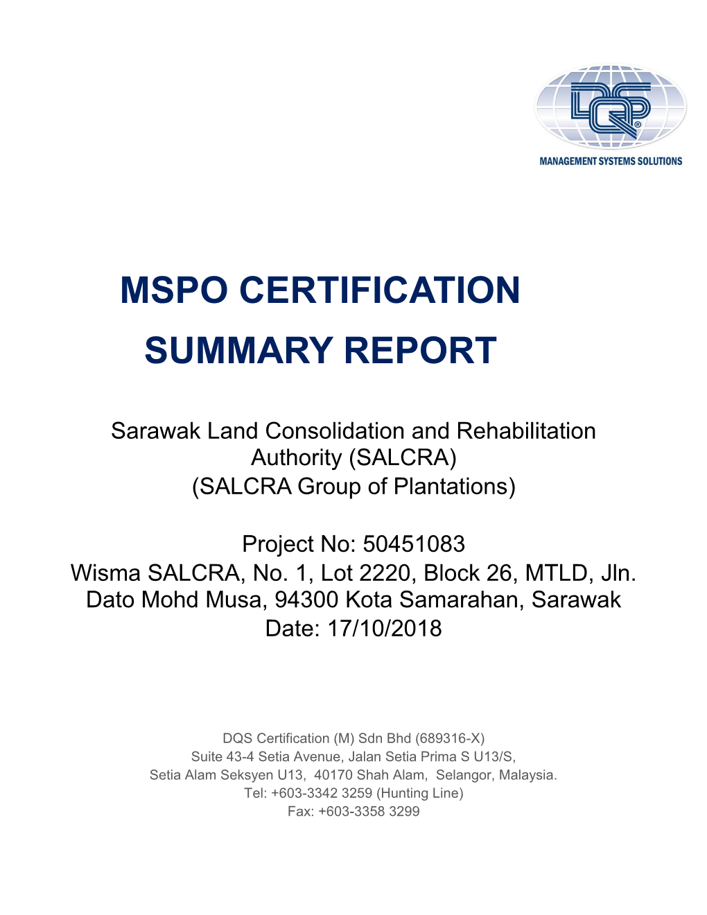 Mspo Certification Summary Report