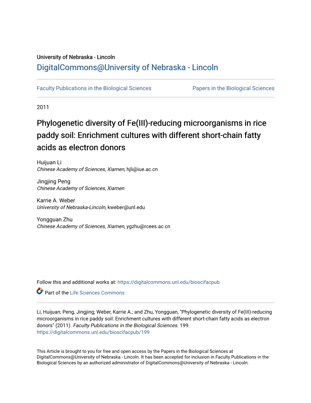 Reducing Microorganisms in Rice Paddy Soil: Enrichment Cultures with Different Short-Chain Fatty Acids As Electron Donors