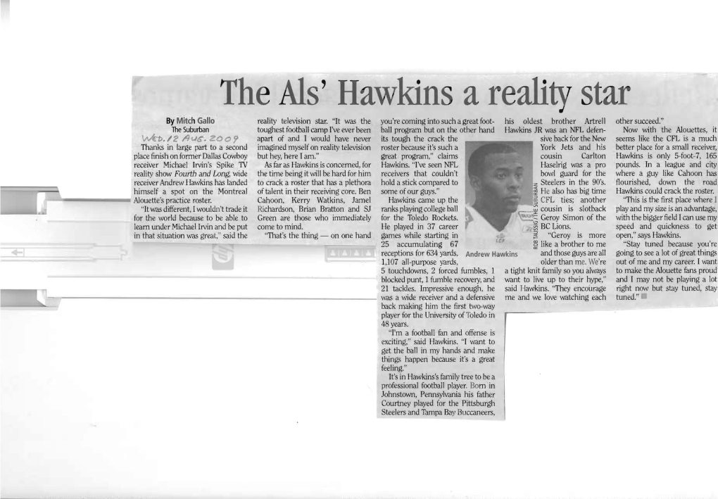 The Als' Hawkins a Reali Star by Mitch Gallo Reality Television Star