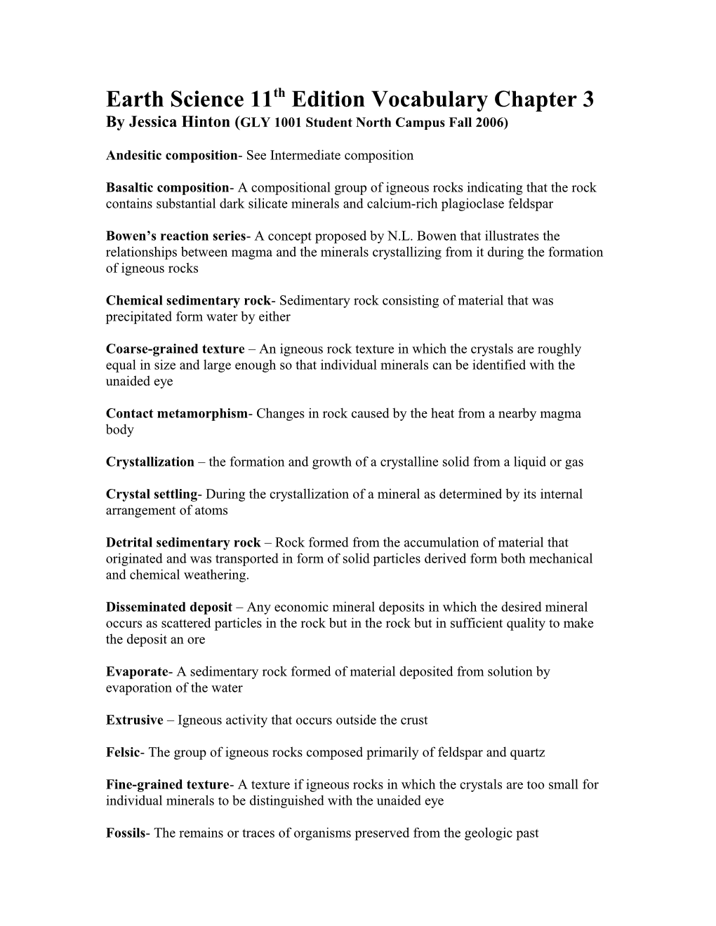 Earth Science 11Th Edition Vocabulary Chapter 3