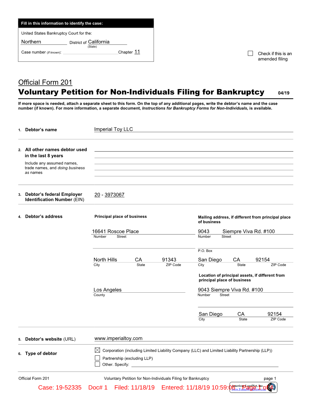 Voluntary Petition for Non-Individuals Filing for Bankruptcy 04/19