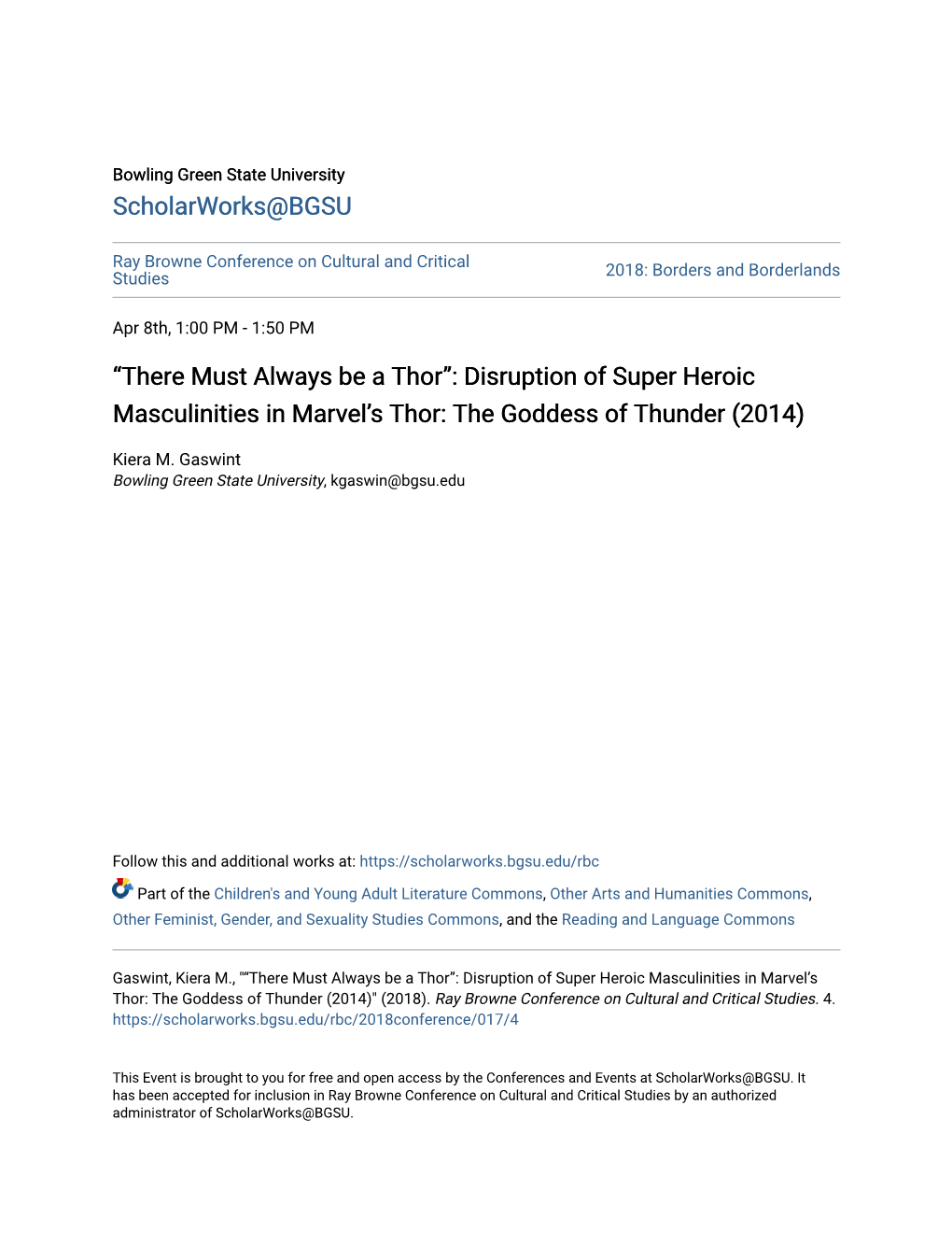 Disruption of Super Heroic Masculinities in Marvel's Thor