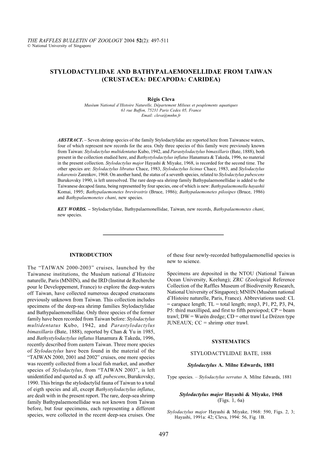 497 Stylodactylidae and Bathypalaemonellidae From