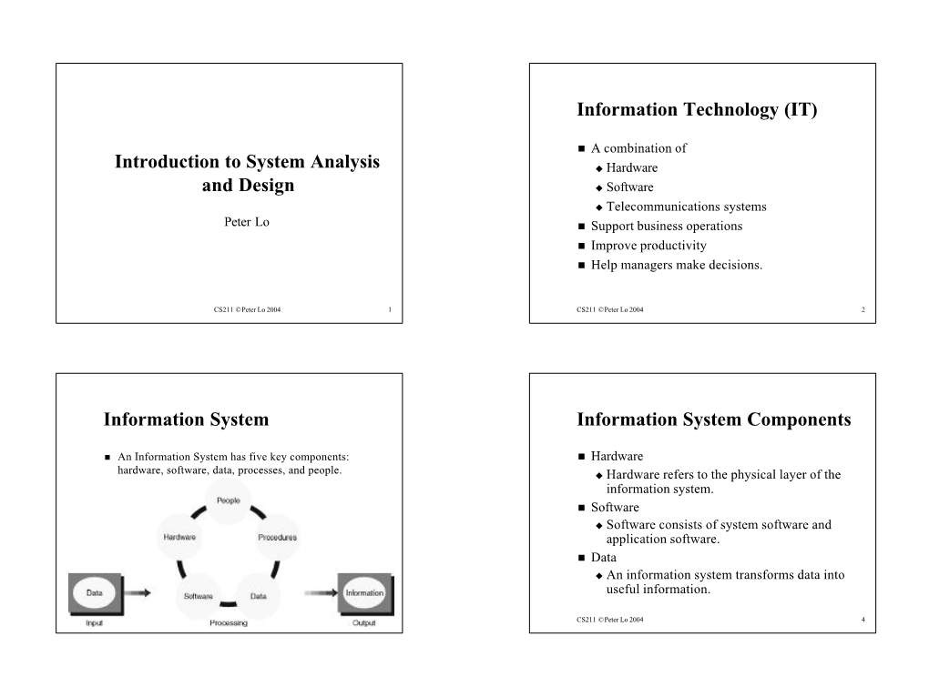 Introduction to System Analysis and Design Information Technology