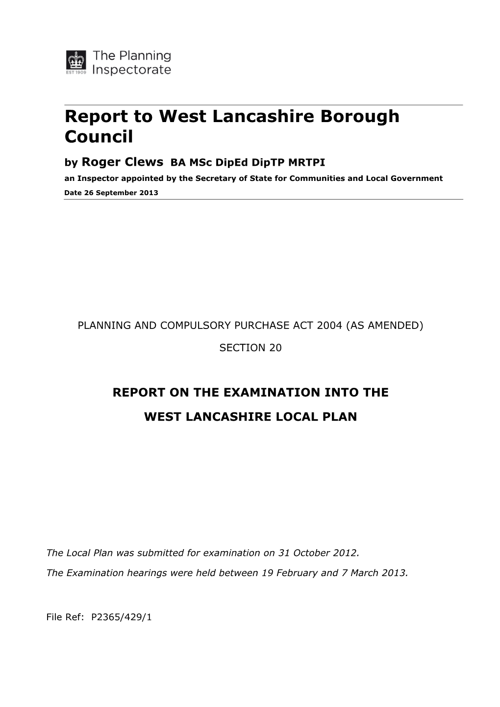 Report to West Lancashire Borough Council