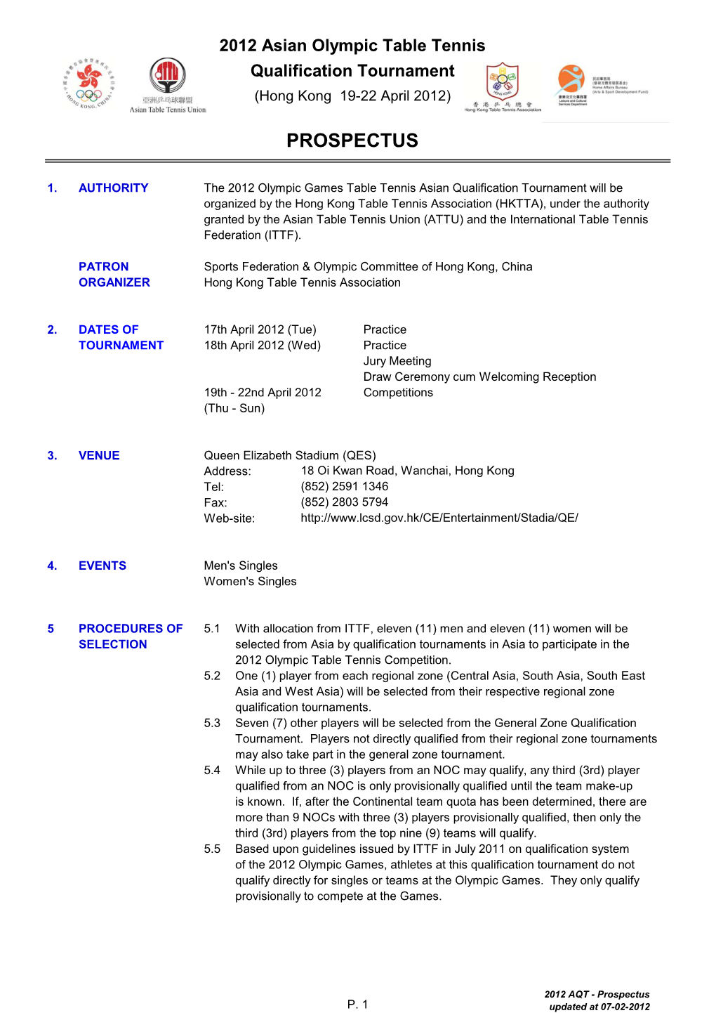 2012 Asian Olympic Table Tennis Qualification Tournament (Hong Kong 19-22 April 2012)