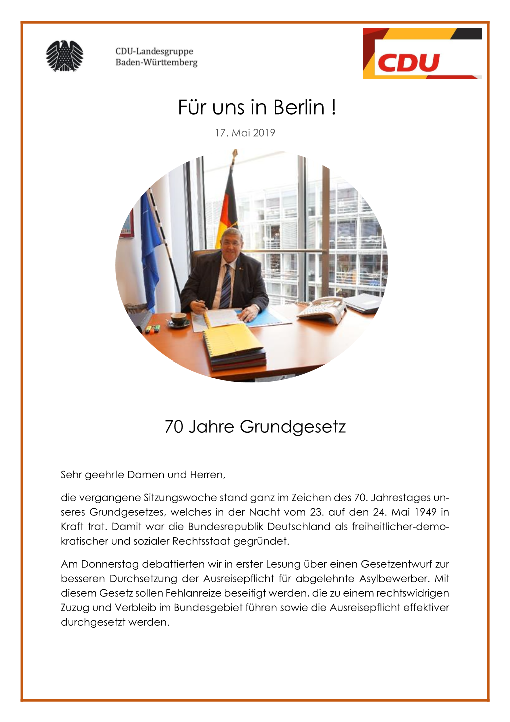 Newsletter Vom 17. Mai 2019