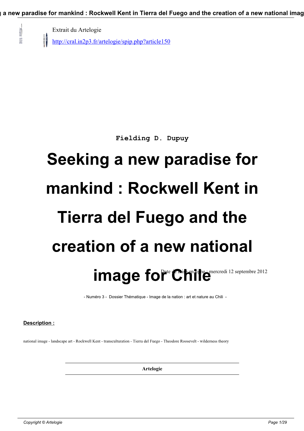 Rockwell Kent in Tierra Del Fuego and the Creation of a New National Image for Chile