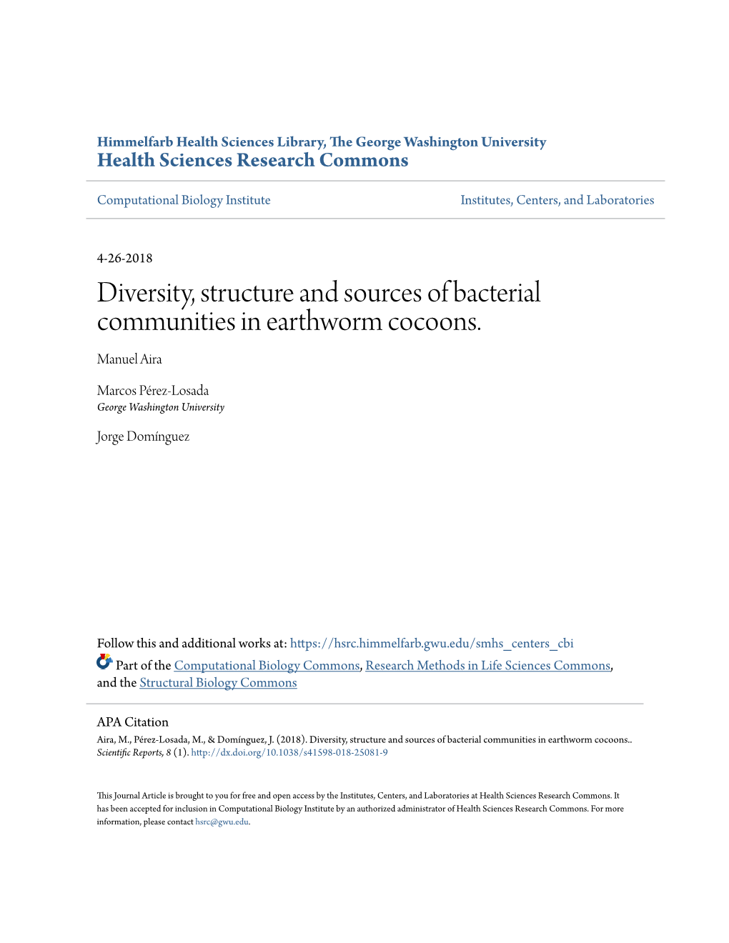 Diversity, Structure and Sources of Bacterial Communities in Earthworm Cocoons