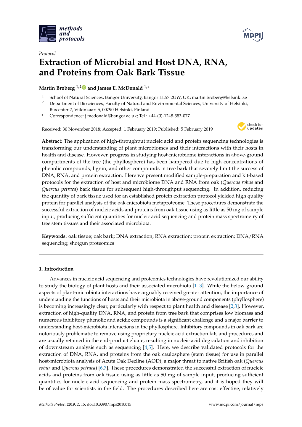 Extraction of Microbial and Host DNA, RNA, and Proteins from Oak Bark Tissue