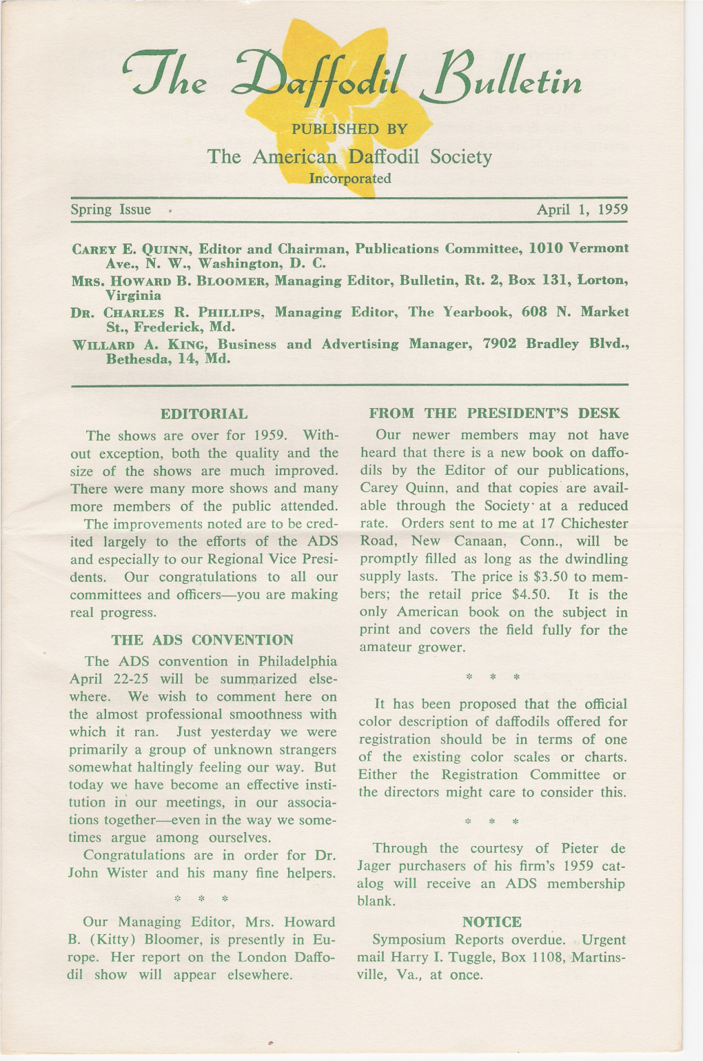 1959, Daffodil Bulletin, April