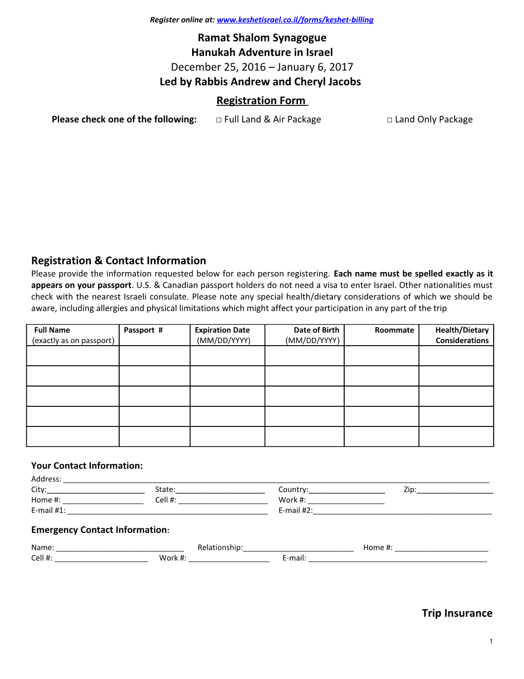 Registration Form (Page 2) Ramat Shalom Synagogue