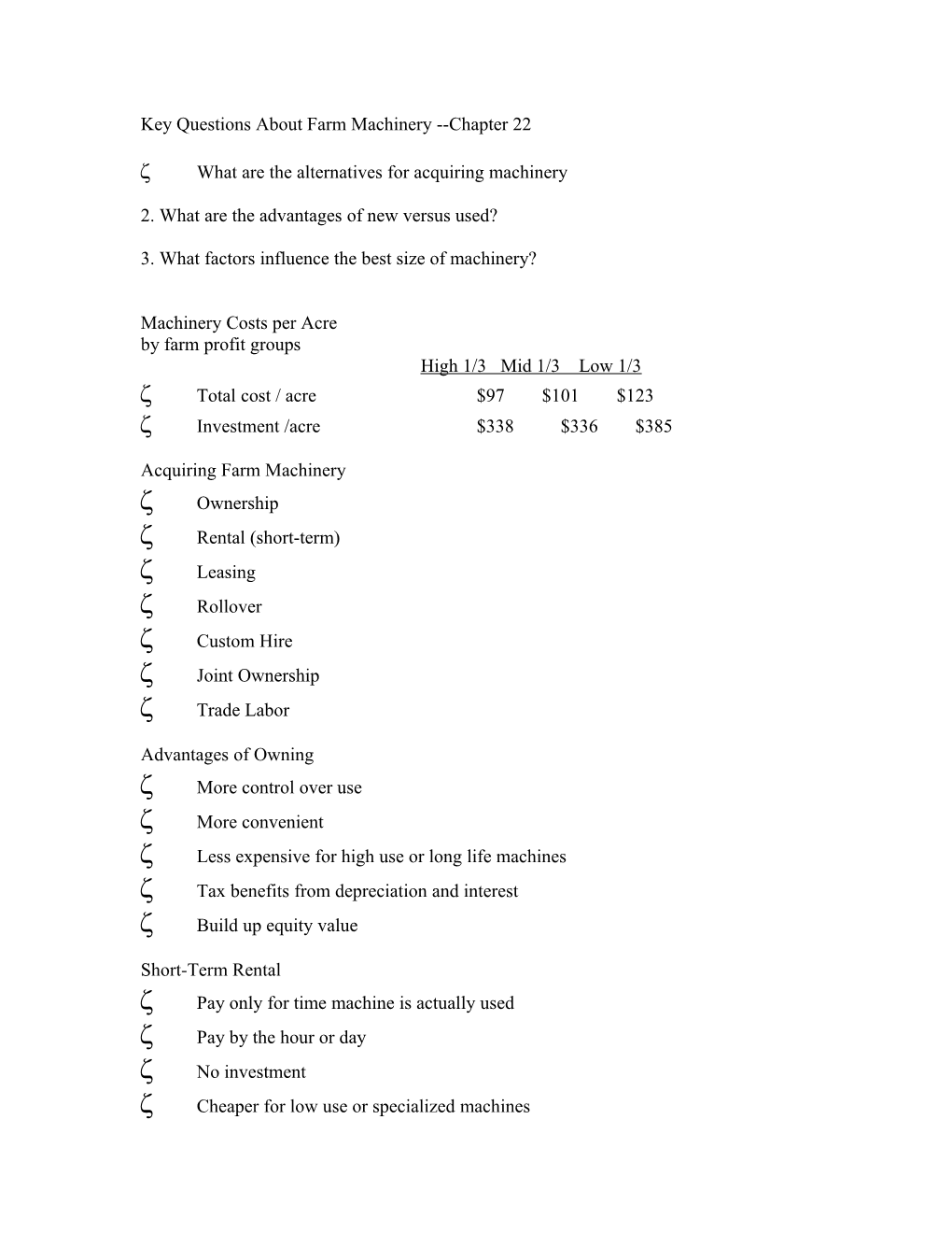 Key Questions About Farm Machinery Chapter 22