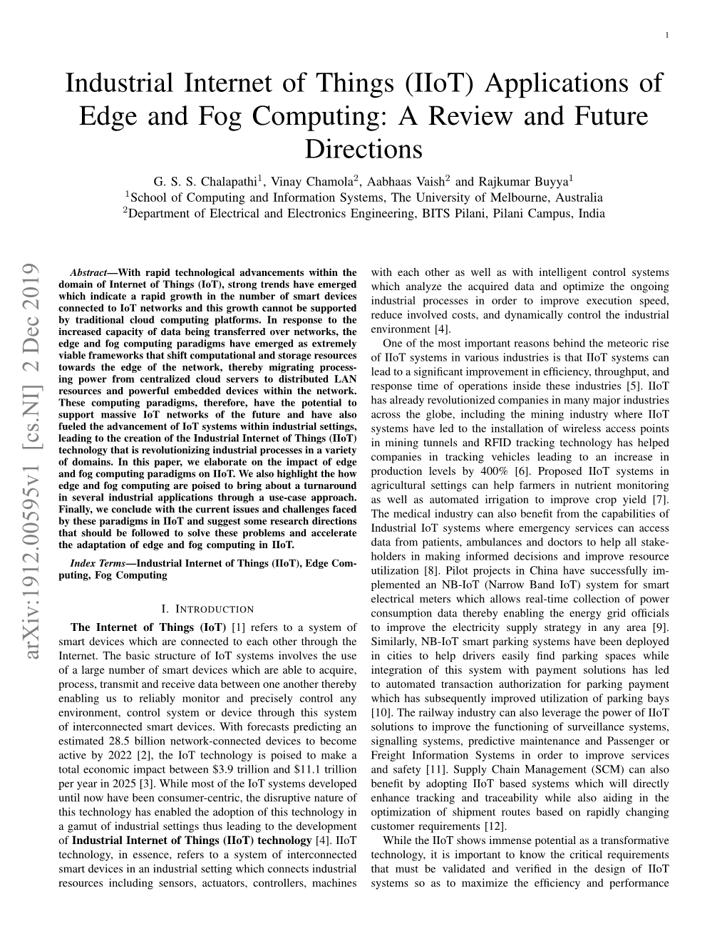 (Iiot) Applications of Edge and Fog Computing: a Review and Future Directions G