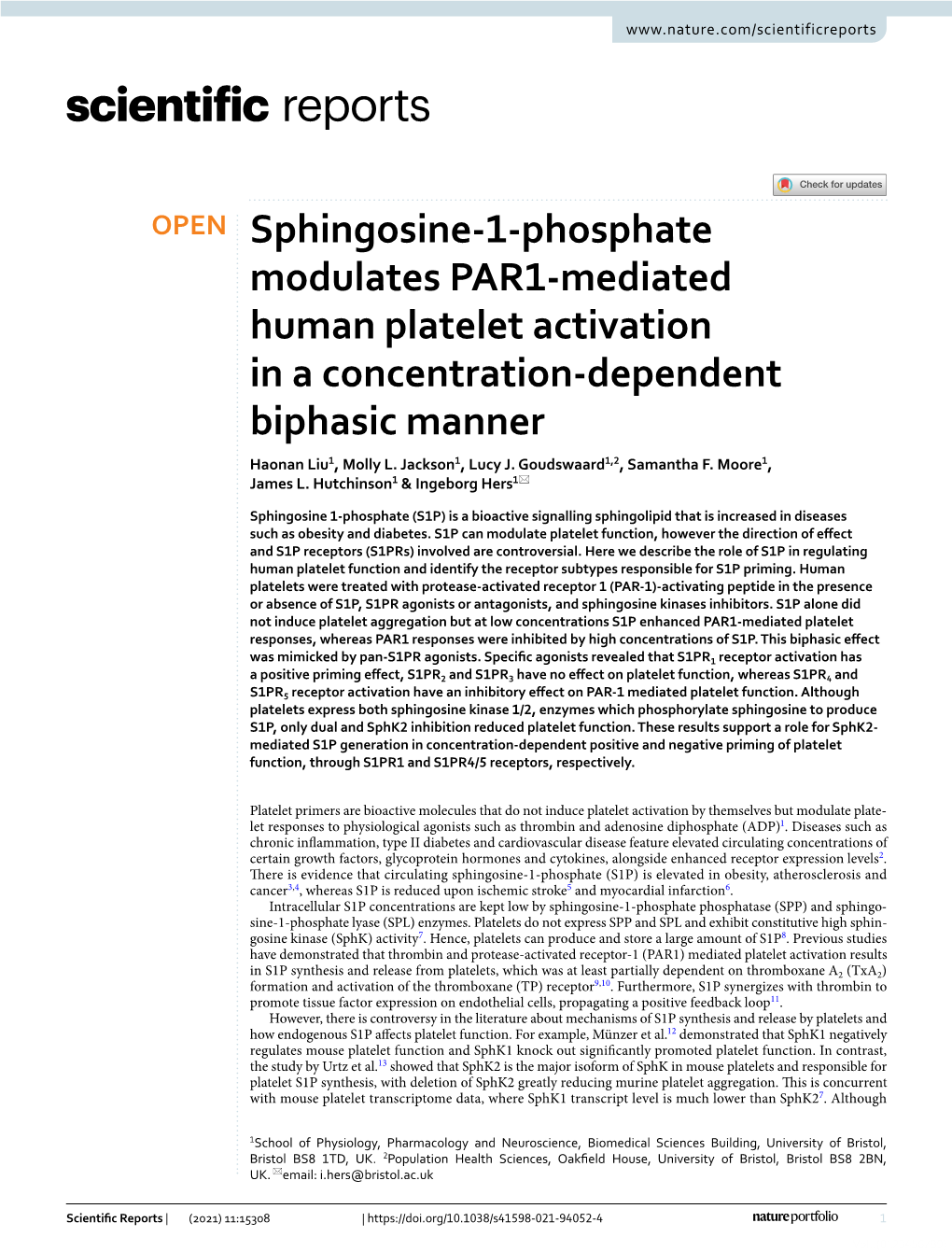 Sphingosine-1-Phosphate Modulates PAR1-Mediated Human Platelet