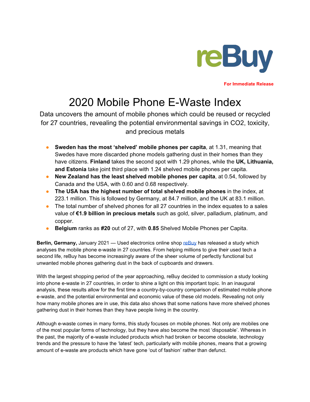 2020 Mobile Phone E-Waste Index