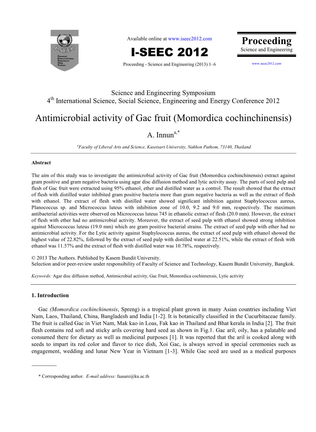 Antimicrobial Activity of Gac Fruit (Momordica Cochinchinensis)