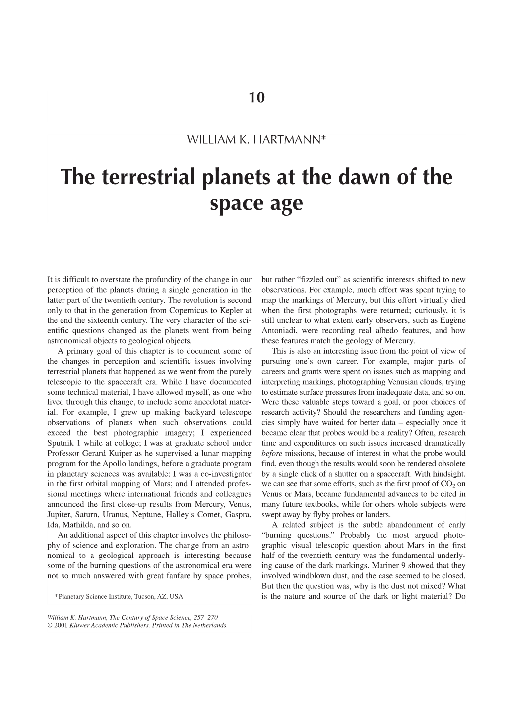 The Terrestrial Planets at the Dawn of the Space Age