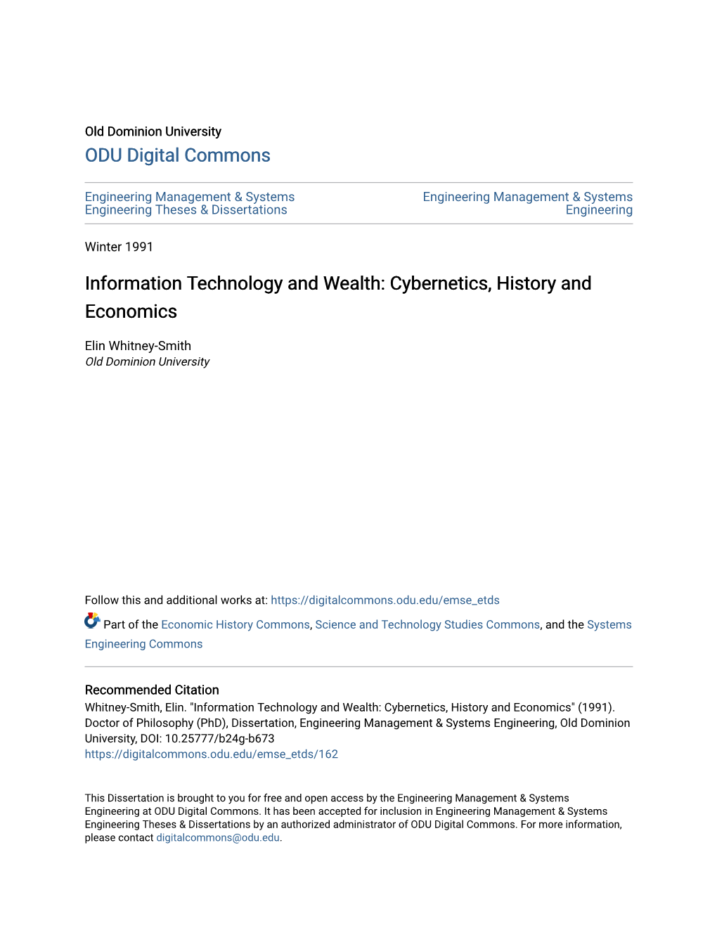 Information Technology and Wealth: Cybernetics, History and Economics