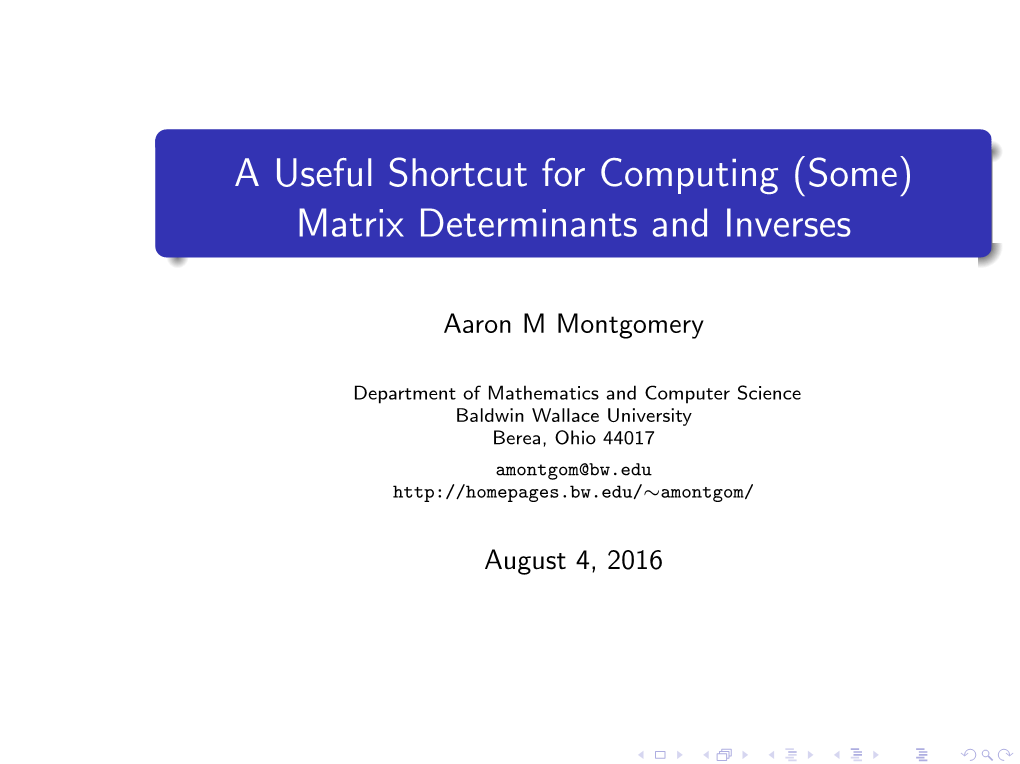 Matrix Determinants and Inverses