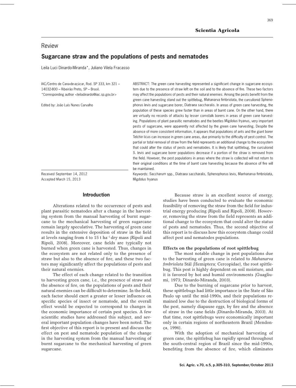 Sugarcane Straw and the Populations of Pests and Nematodes Review