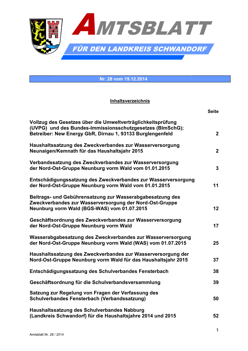 Amtsblatt Für Den Landkreis Schwandorf