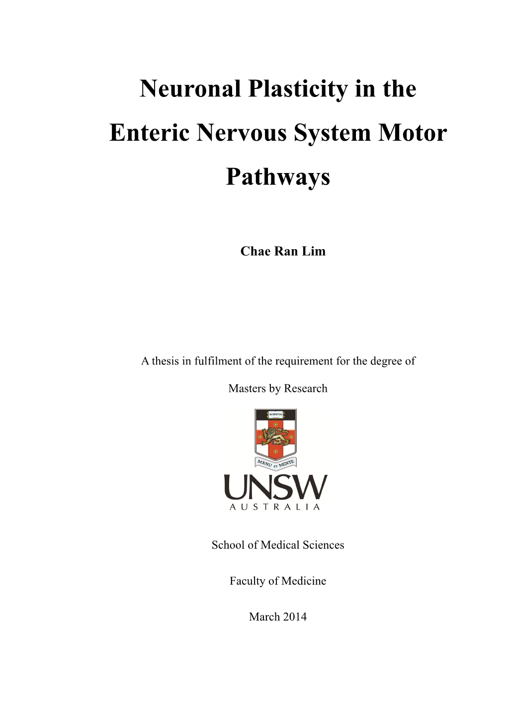 Neuronal Plasticity in the Enteric Nervous System Motor Pathways