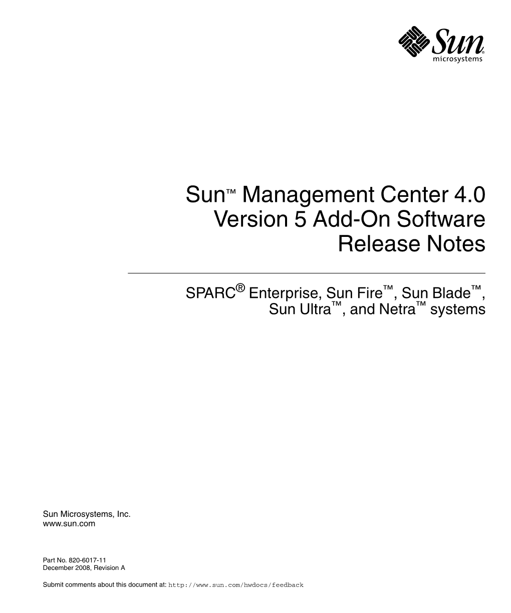 Sun Management Center 4.0 Version 5 Add-On Software Release Notes