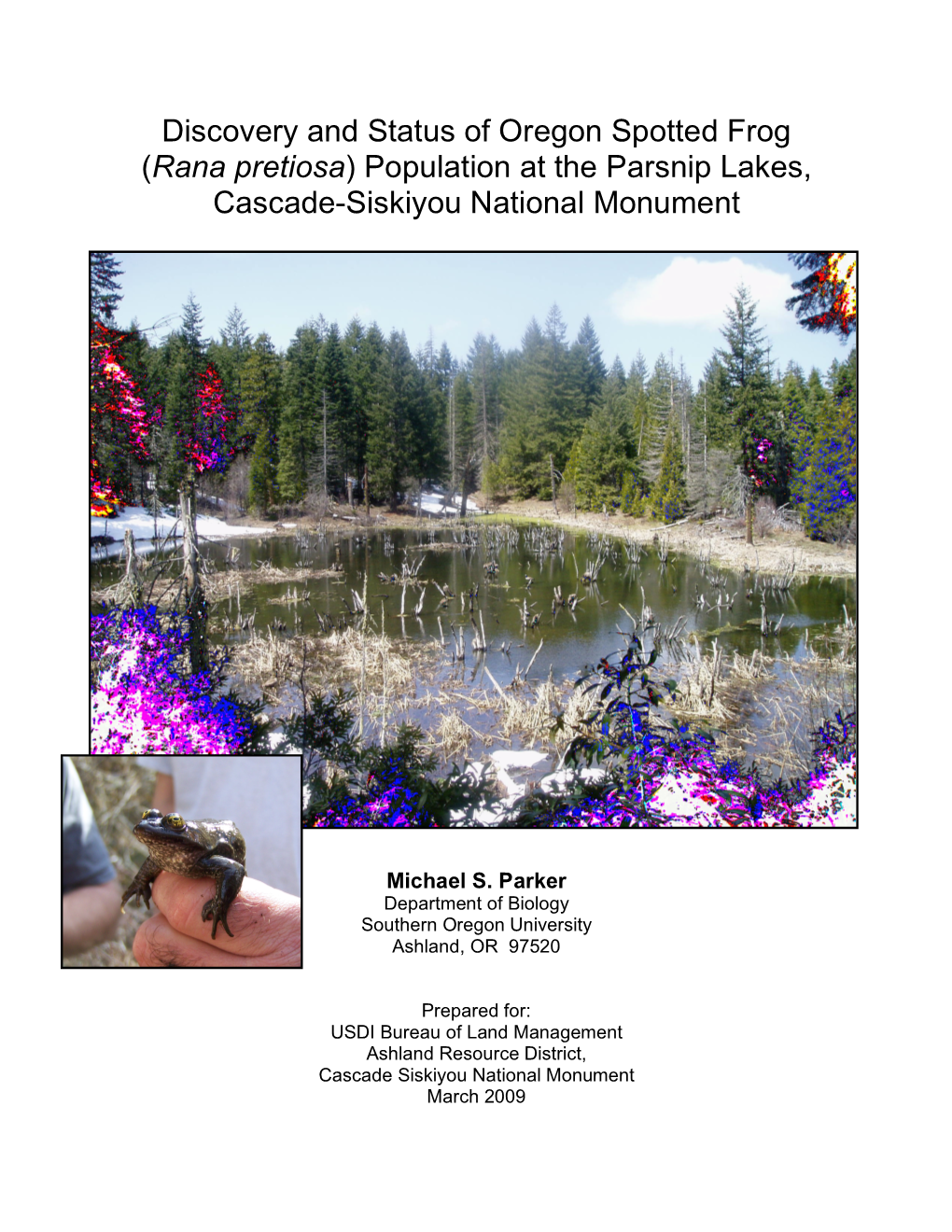 Discovery and Status of Oregon Spotted Frog (Rana Pretiosa) Population at the Parsnip Lakes, Cascade-Siskiyou National Monument