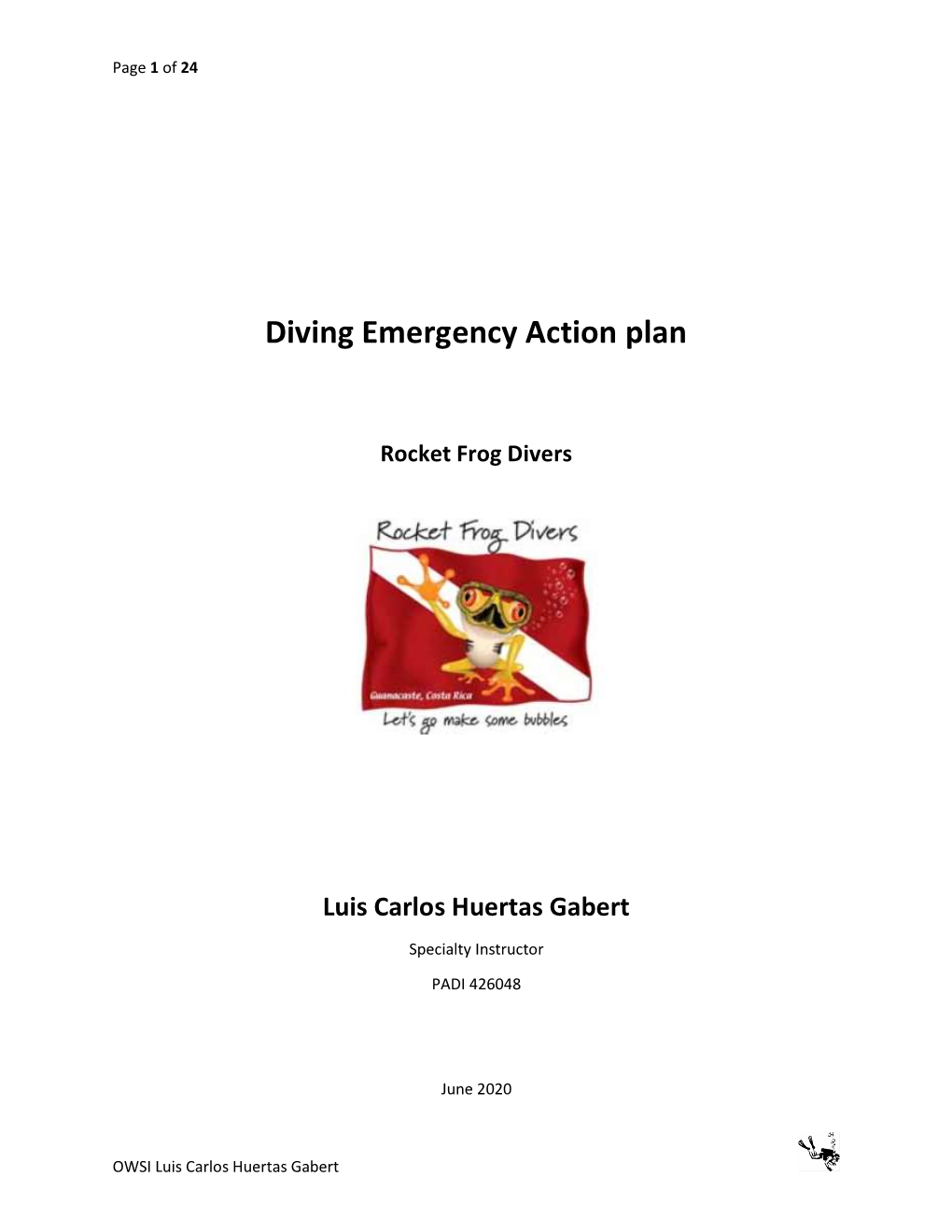 Diving Emergency Action Plan