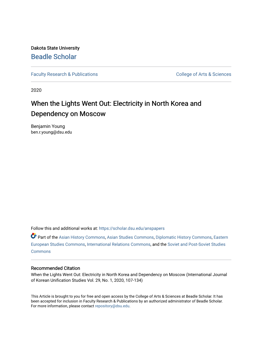 When the Lights Went Out: Electricity in North Korea and Dependency on Moscow