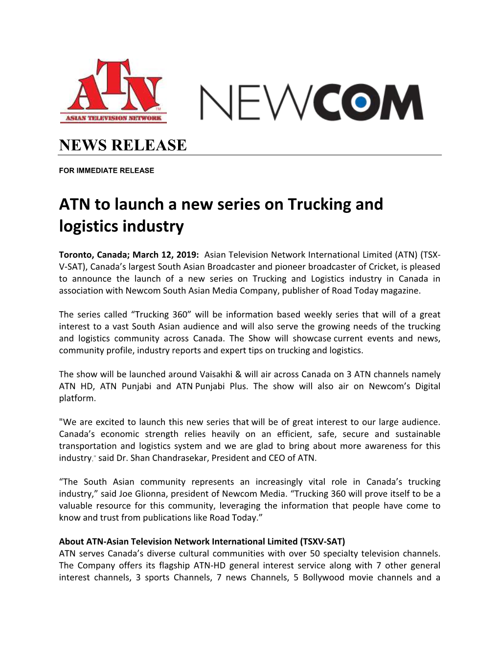 ATN to Launch a New Series on Trucking and Logistics Industry