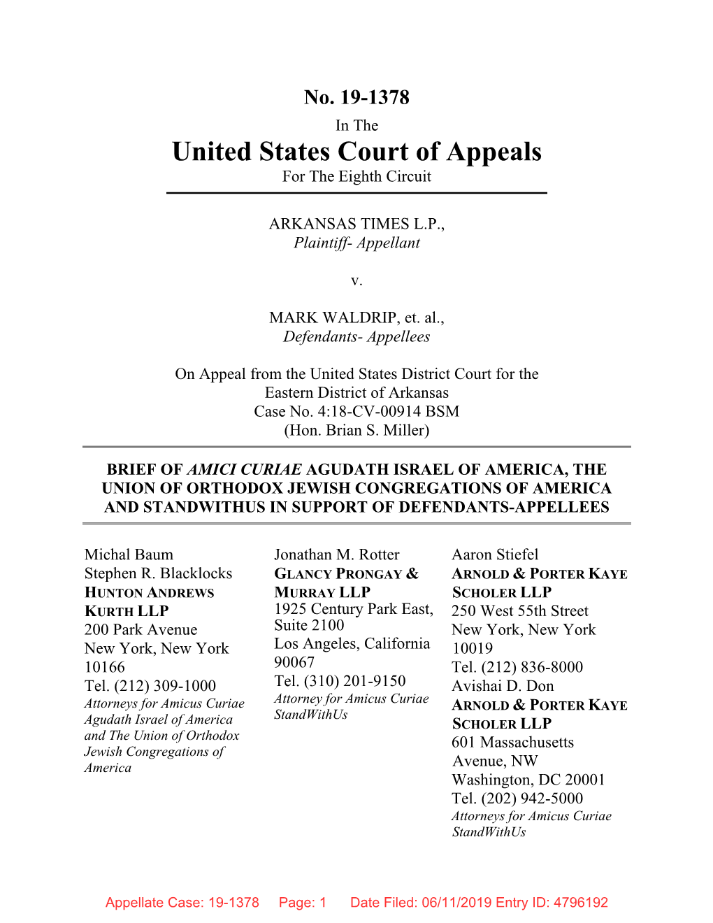 Agudath Israel of America, the Union of Orthodox Jewish Congregations of America and Standwithus in Support of Defendants-Appellees