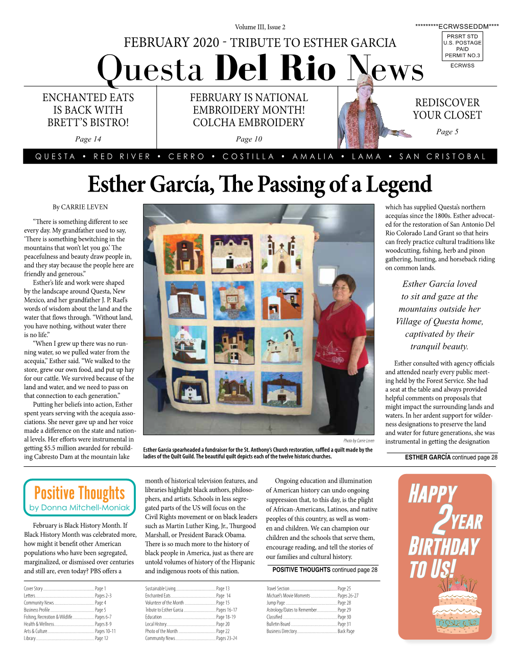 Esther García, the Passing of a Legend by CARRIE LEVEN Which Has Supplied Questa’S Northern Acequías Since the 1800S