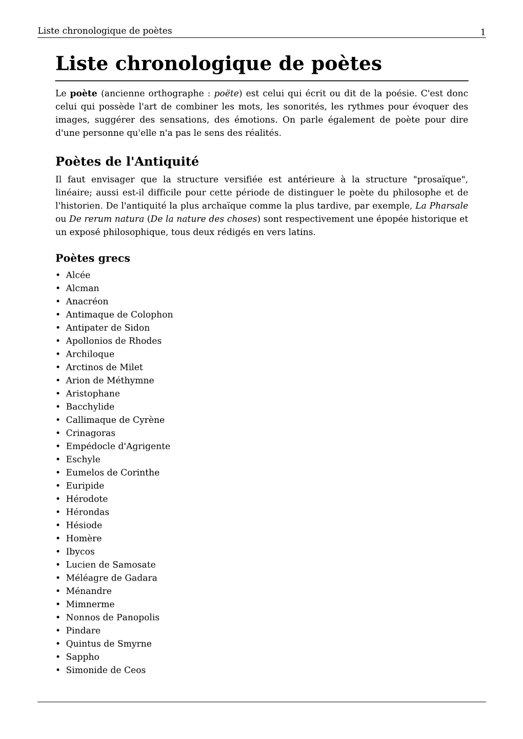 Liste Chronologique De Poètes 1 Liste Chronologique De Poètes