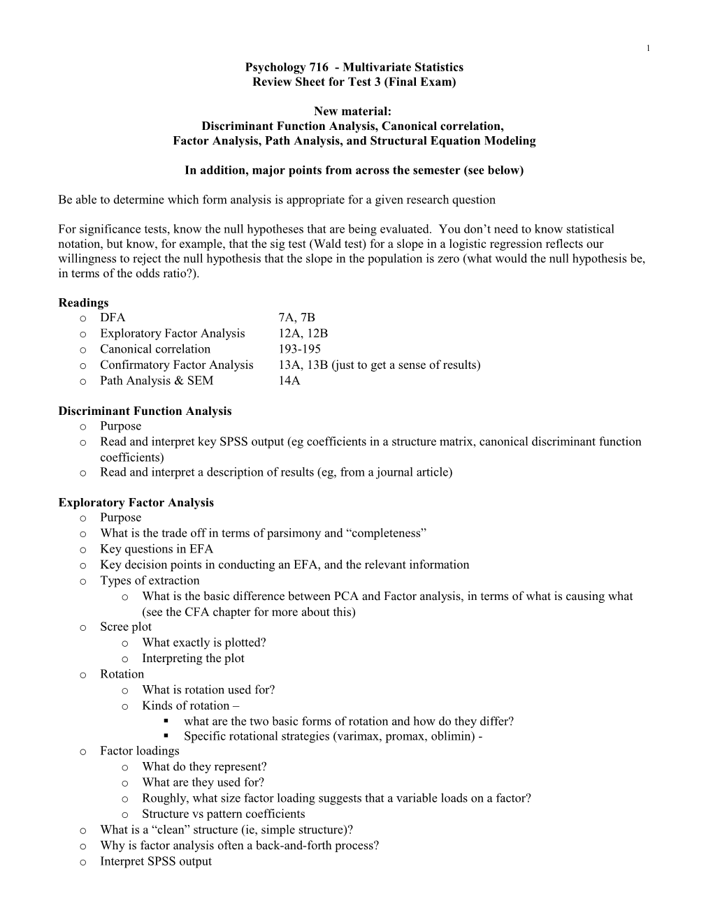 Psychology 716 - Multivariate Statistics