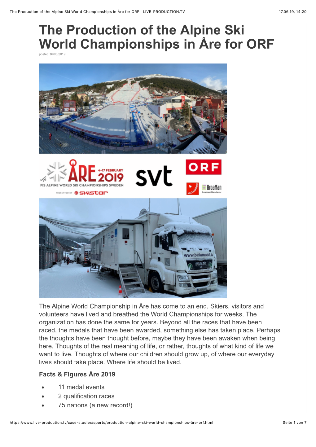 The Production of the Alpine Ski World Championships in Åre for ORF