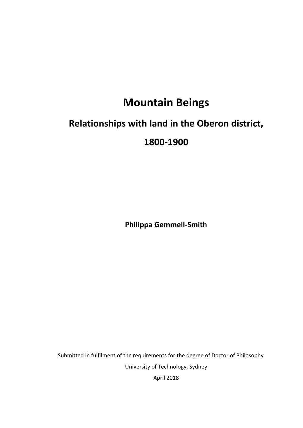 Relationships with Land in the Oberon District, 1800-1900