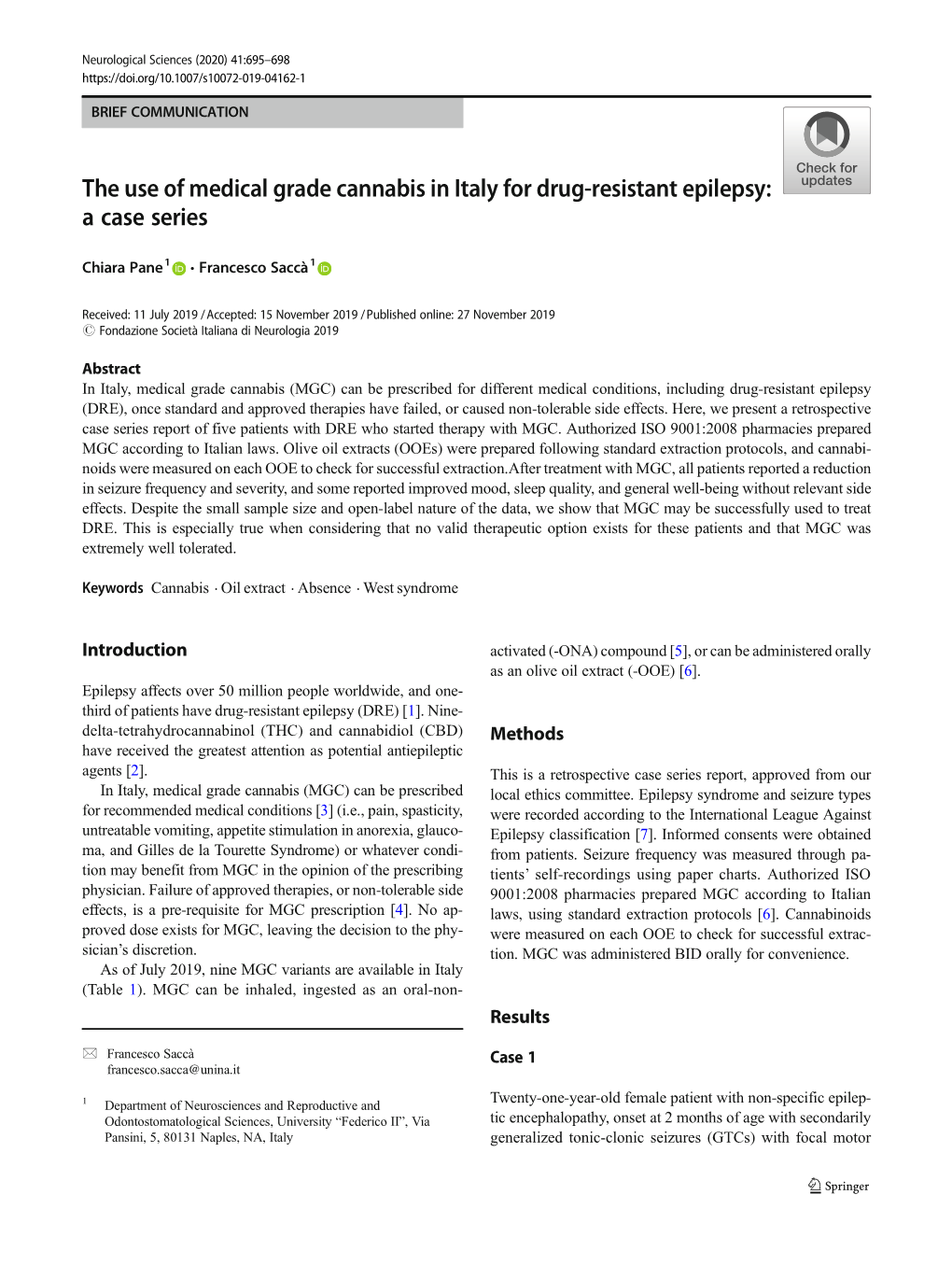 The Use of Medical Grade Cannabis in Italy for Drug-Resistant Epilepsy: a Case Series