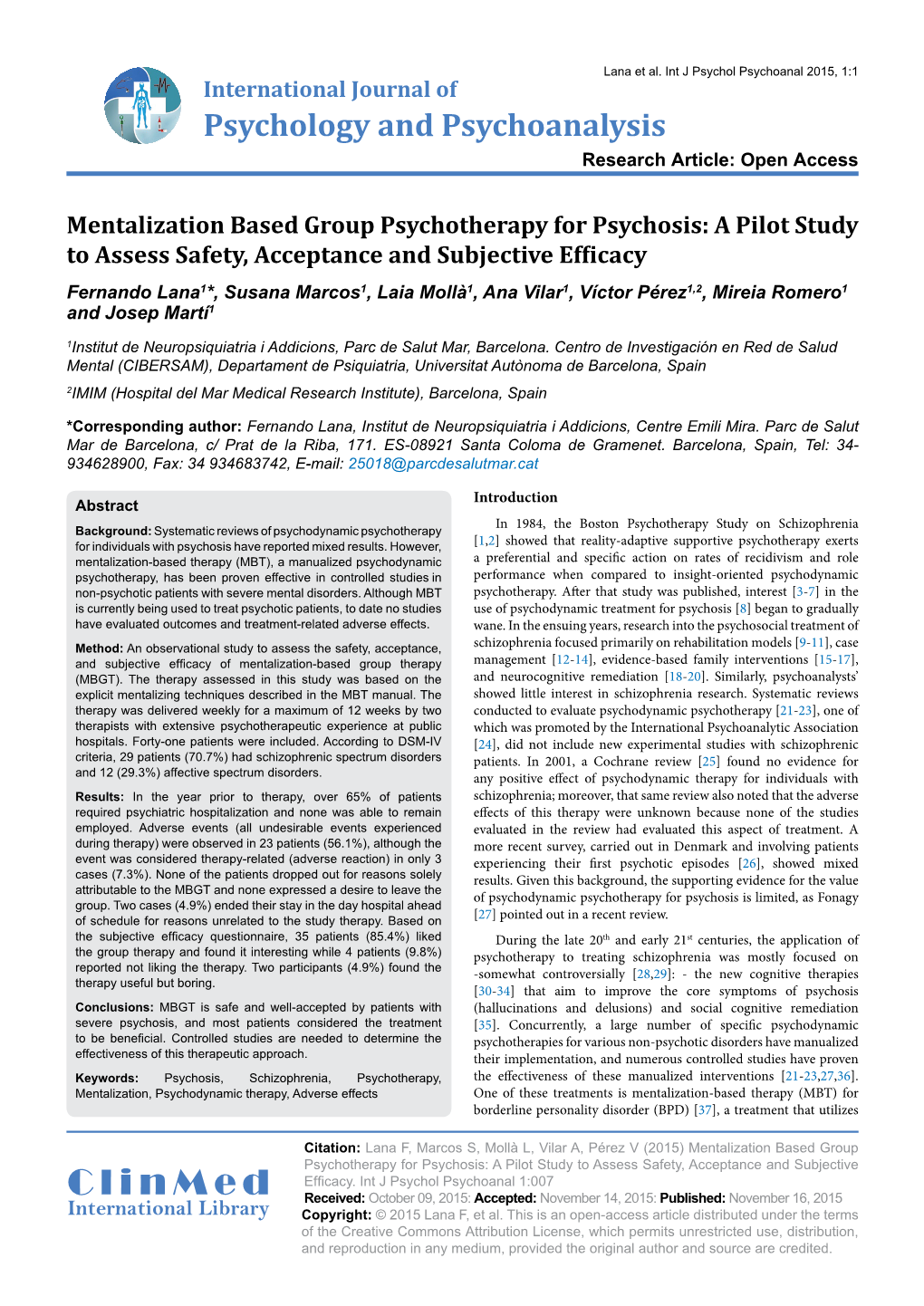 Mentalization Based Group Psychotherapy for Psychosis