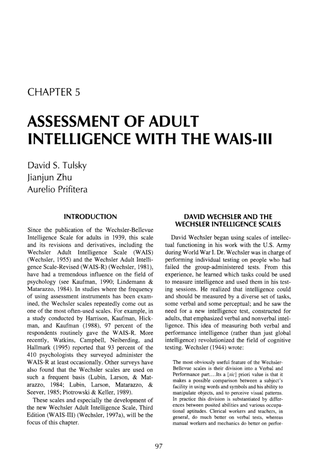 Assessment of Adult Intelligence with the Wais -!11