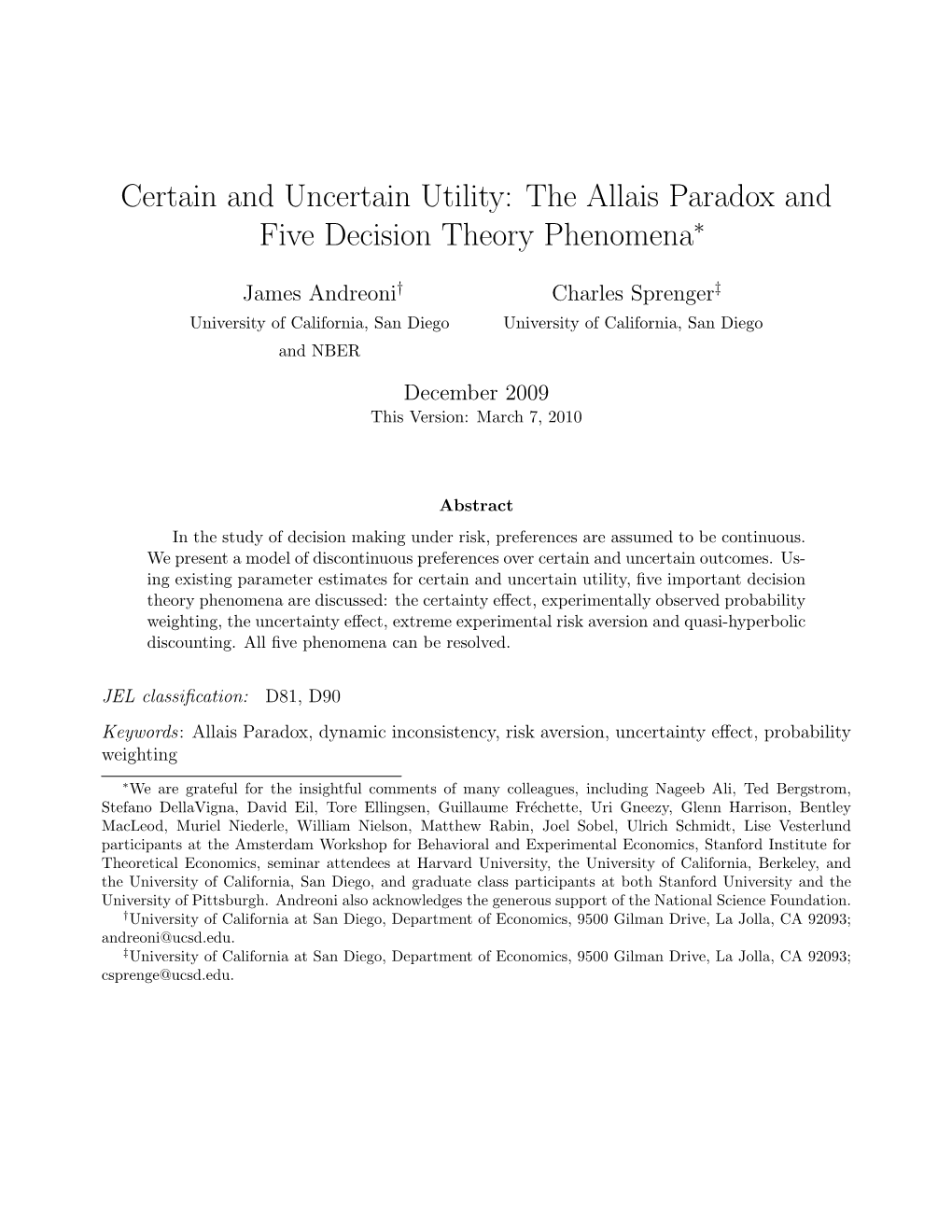 The Allais Paradox and Five Decision Theory Phenomena∗