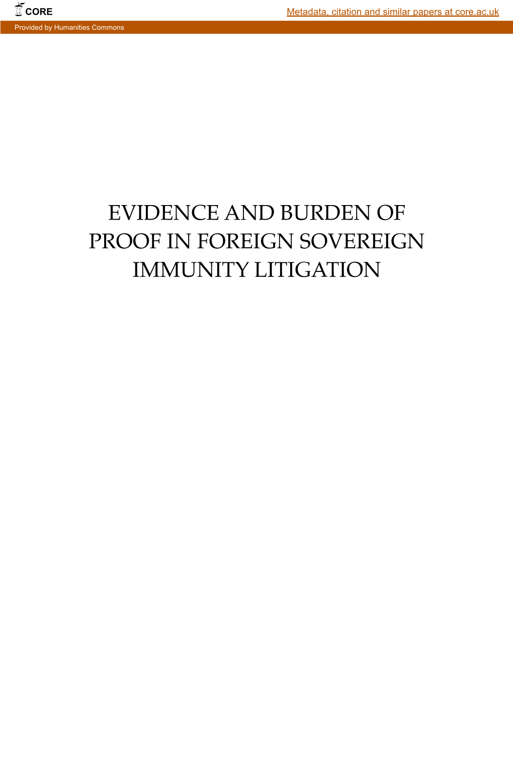 Evidence and Burden of Proof in Foreign Sovereign Immunity Litigation Books by Peter Fritz Walter
