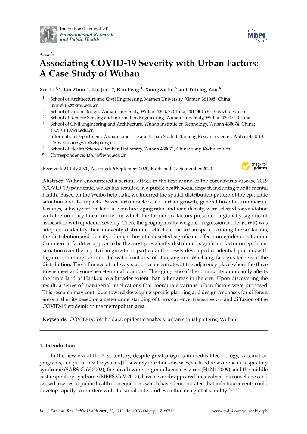 Associating COVID-19 Severity with Urban Factors: a Case Study of Wuhan